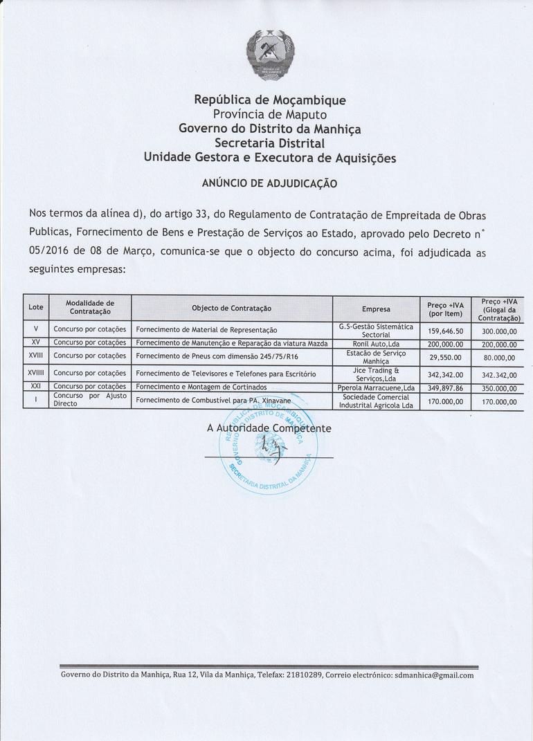 ANÚNCIO DE ADJUDICAÇÃO